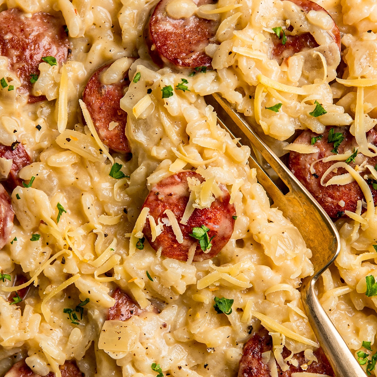 Beer Risotto with Sausage and Gouda