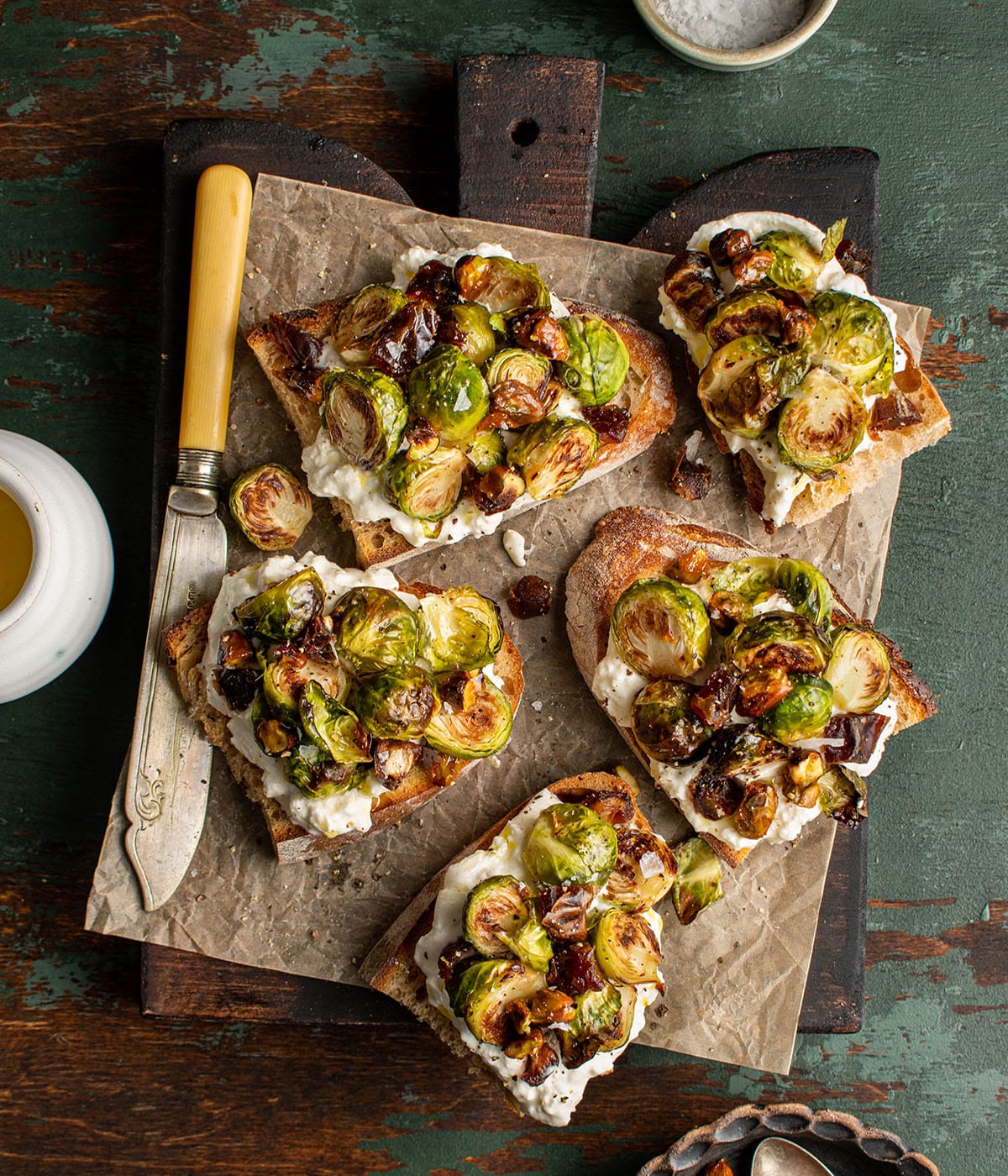 brussels sprouts and burrata crostini