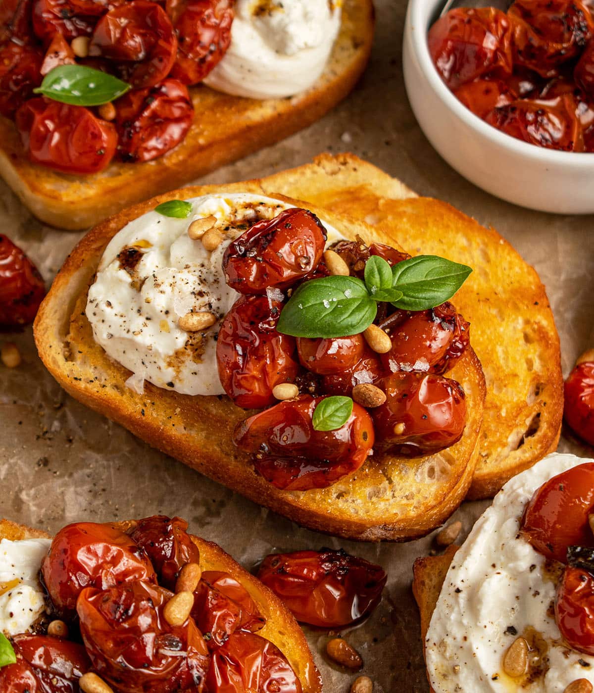 roasted tomato and burrata toast