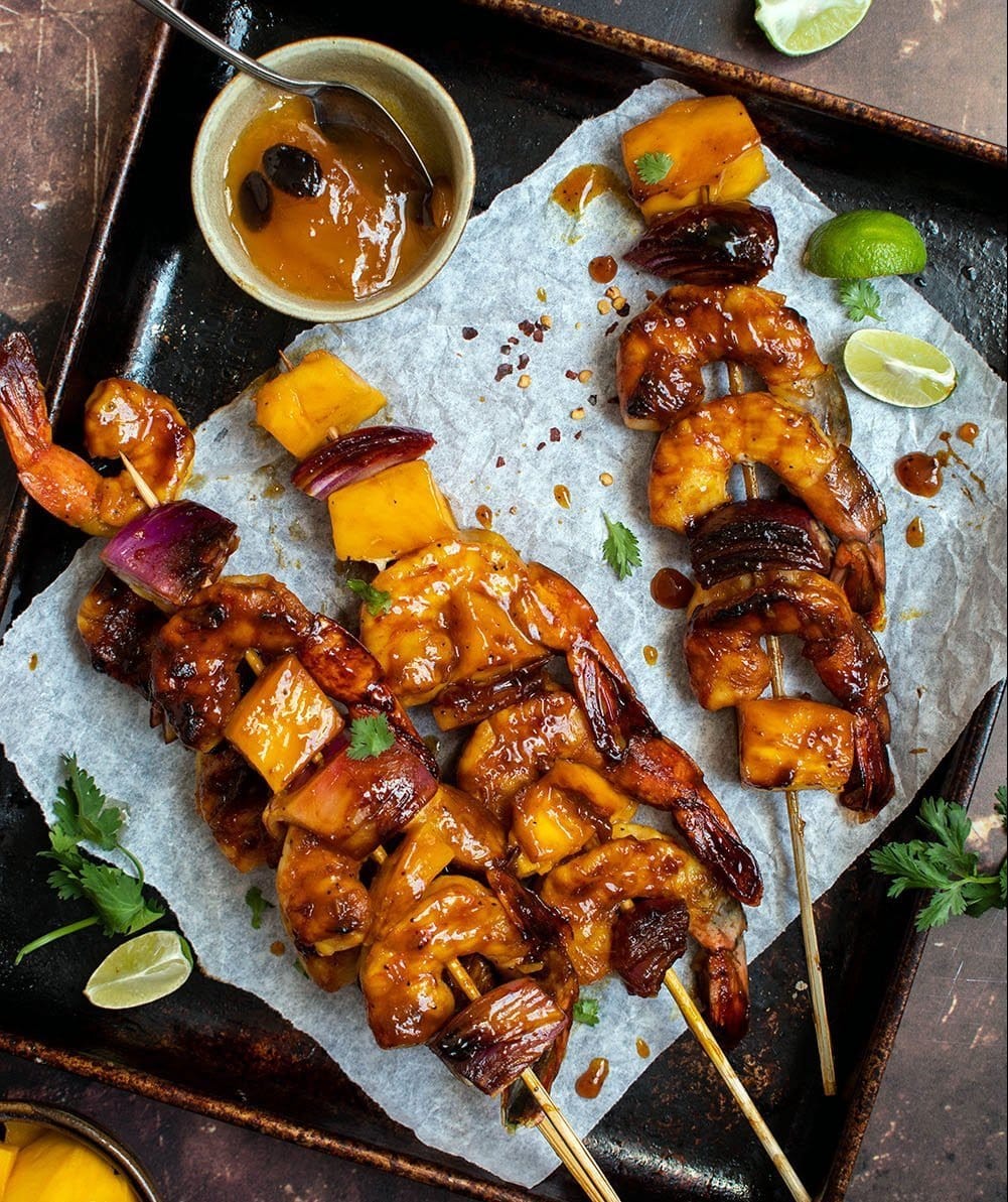 mango bbq shrimp skewers