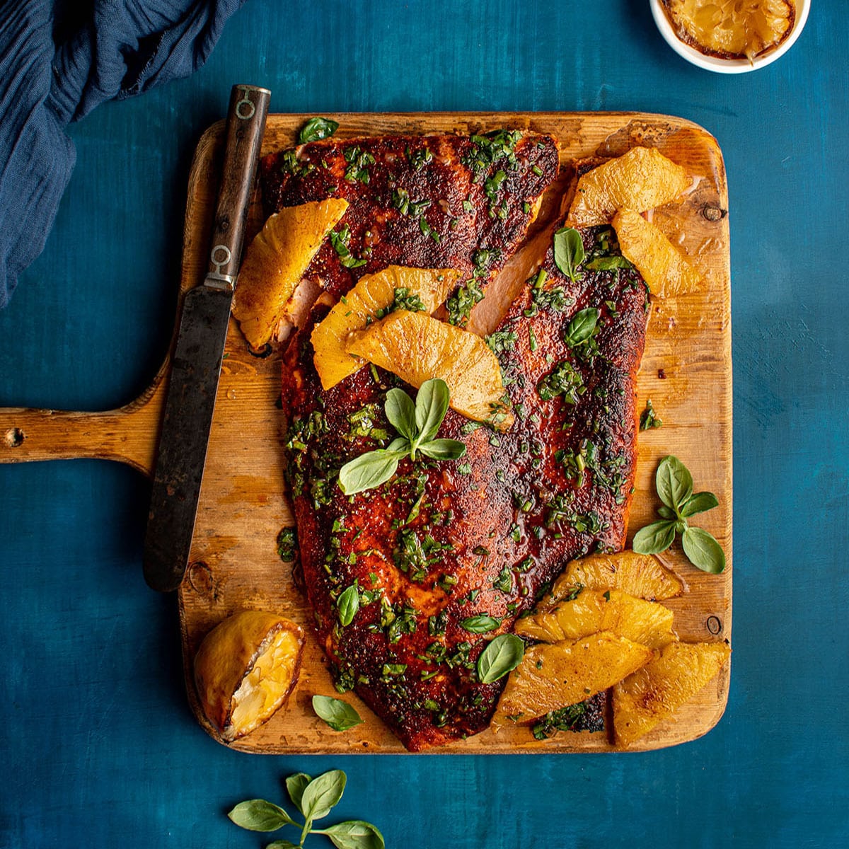 bbq spiced salmon with caramelized pineapple