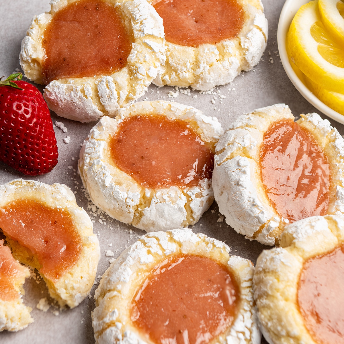 Strawberry Curd Lemon Crinkle Cookies