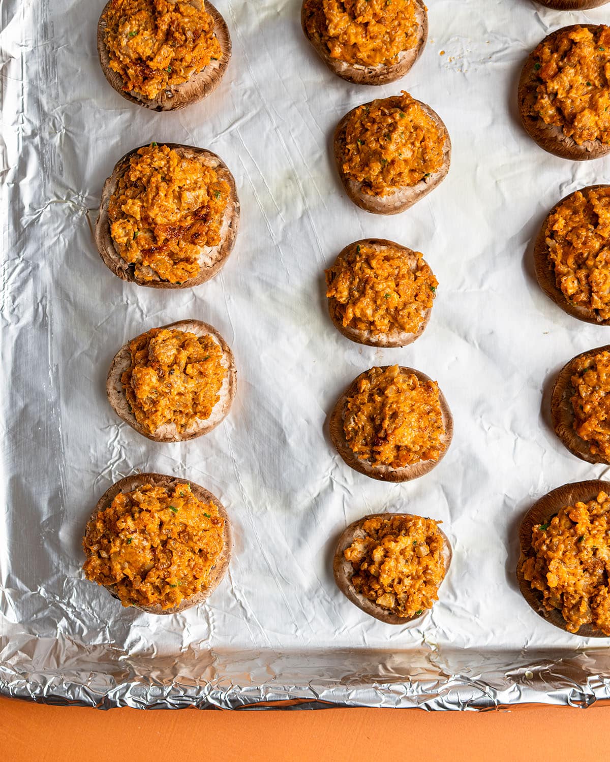 korean spicy pork stuffed mushrooms