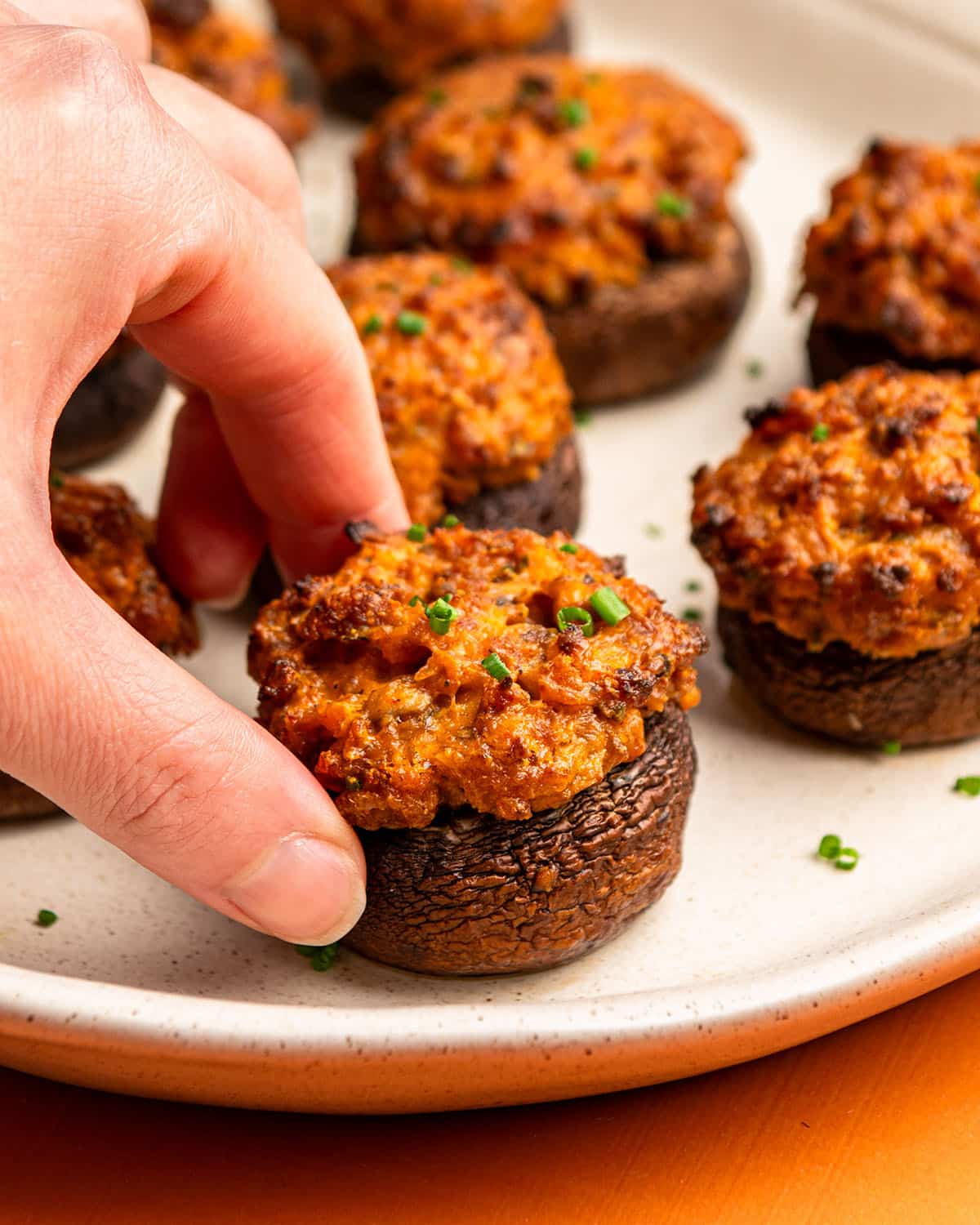 korean spicy pork stuffed mushrooms