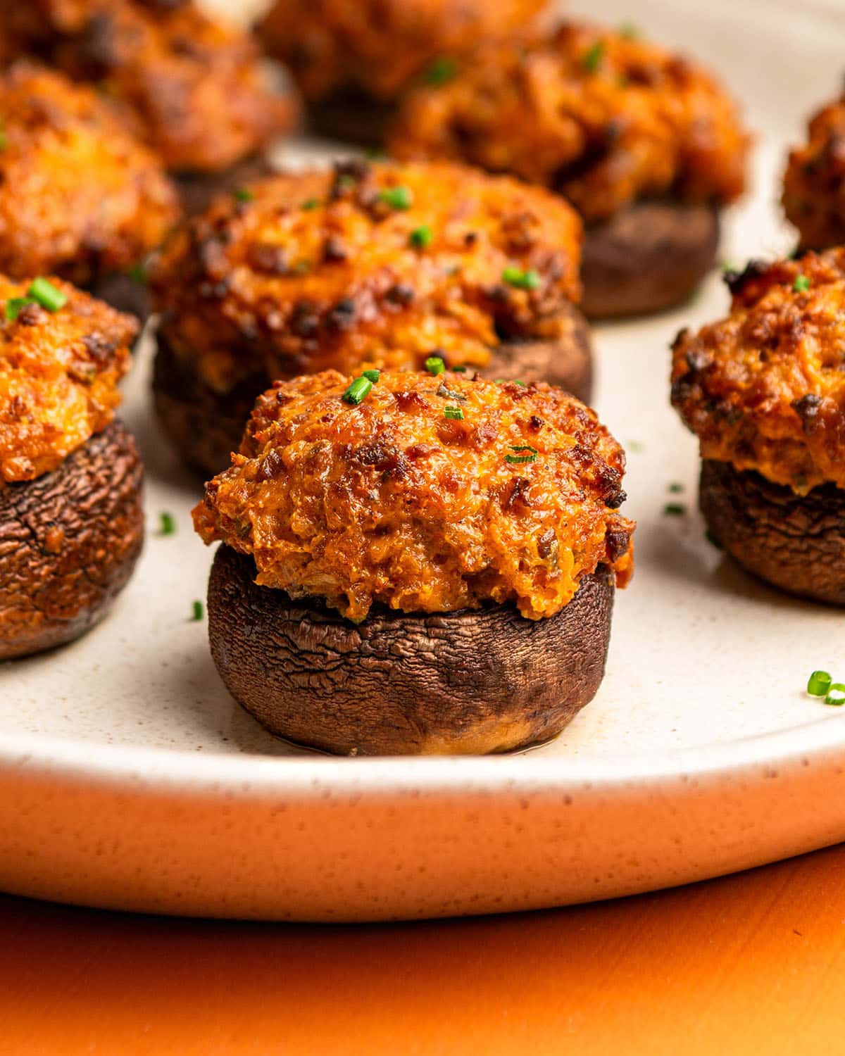 korean spicy pork stuffed mushrooms