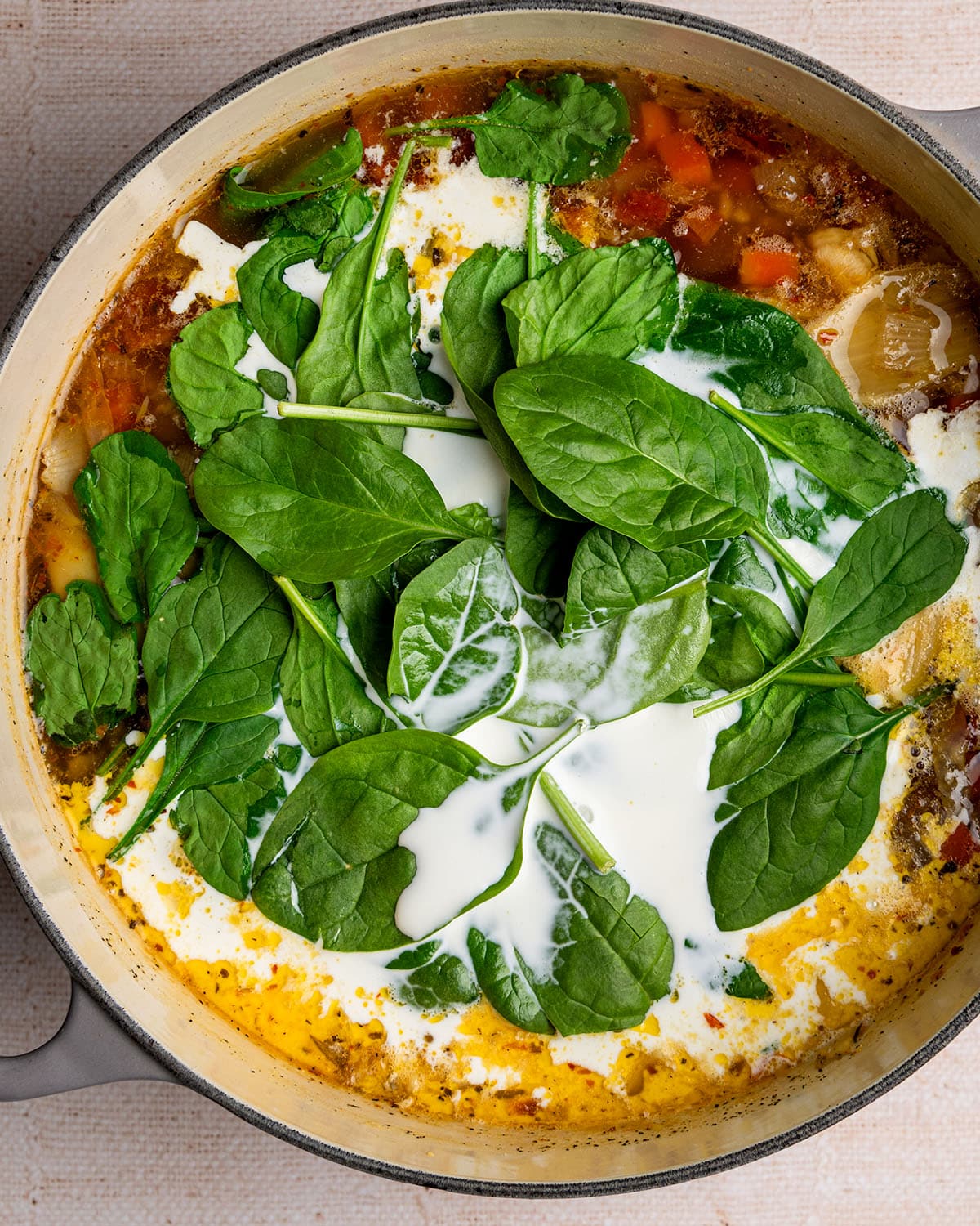 add spinach and cream