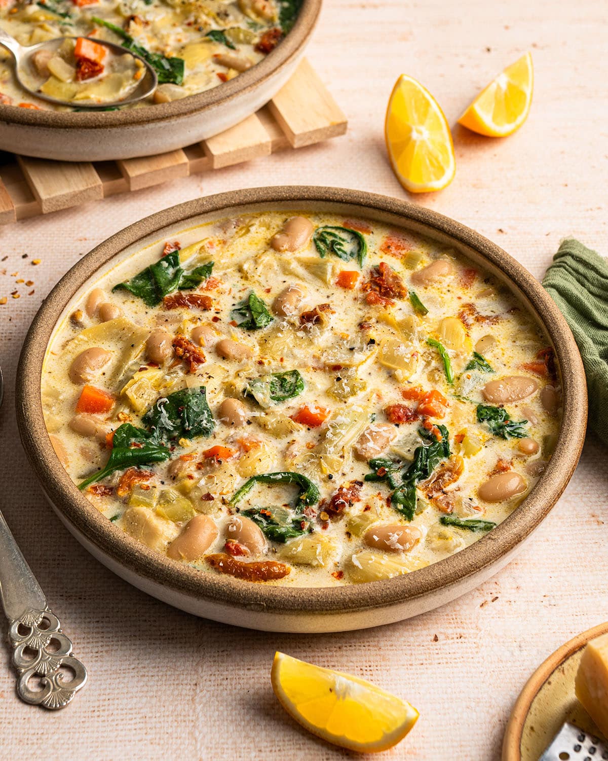 creamy tuscan lemon artichoke soup