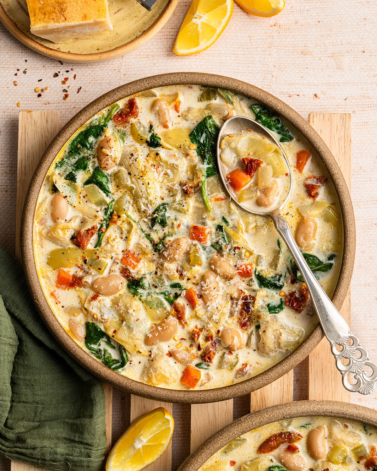 creamy tuscan lemon artichoke soup