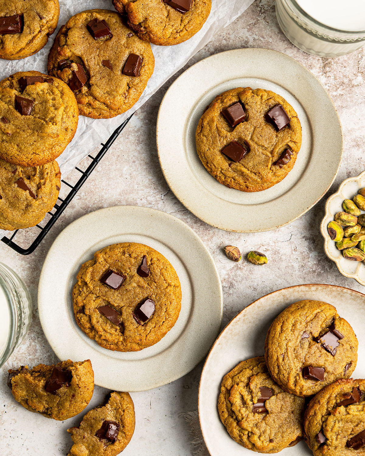 pistachio butter dark chocolate chunk cookies
