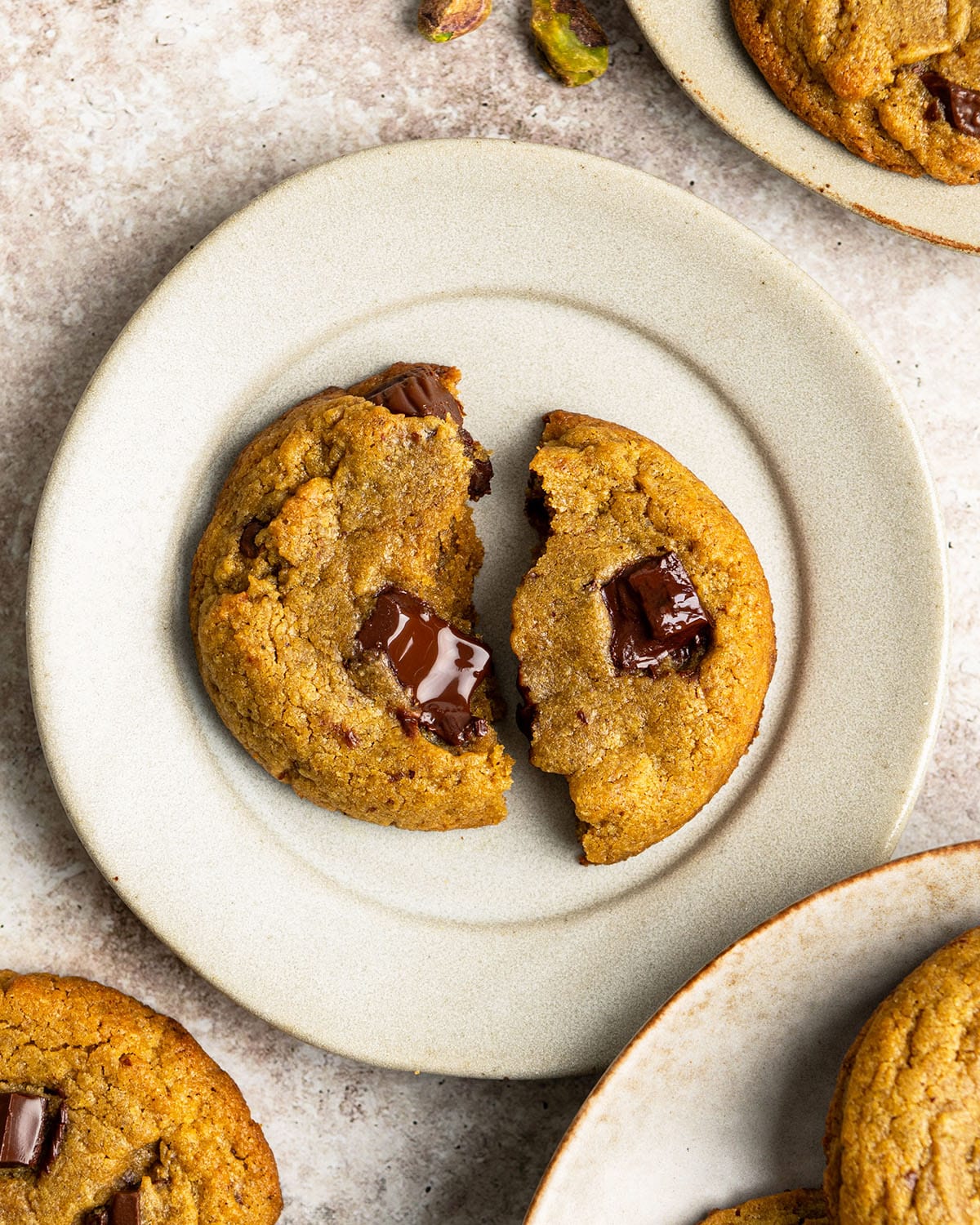 pistachio butter dark chocolate chunk cookies
