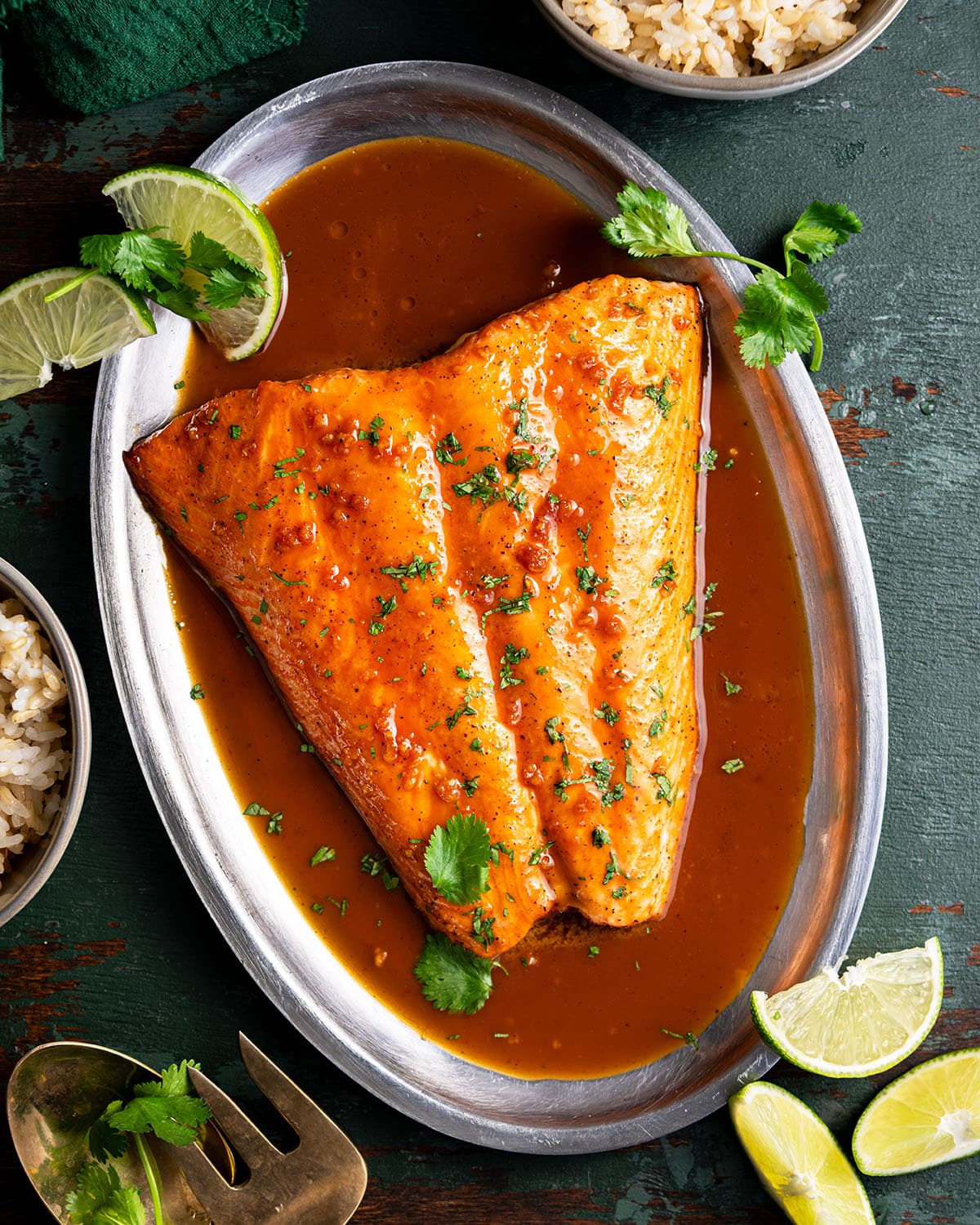 honey sriracha salmon with coconut lime sauce