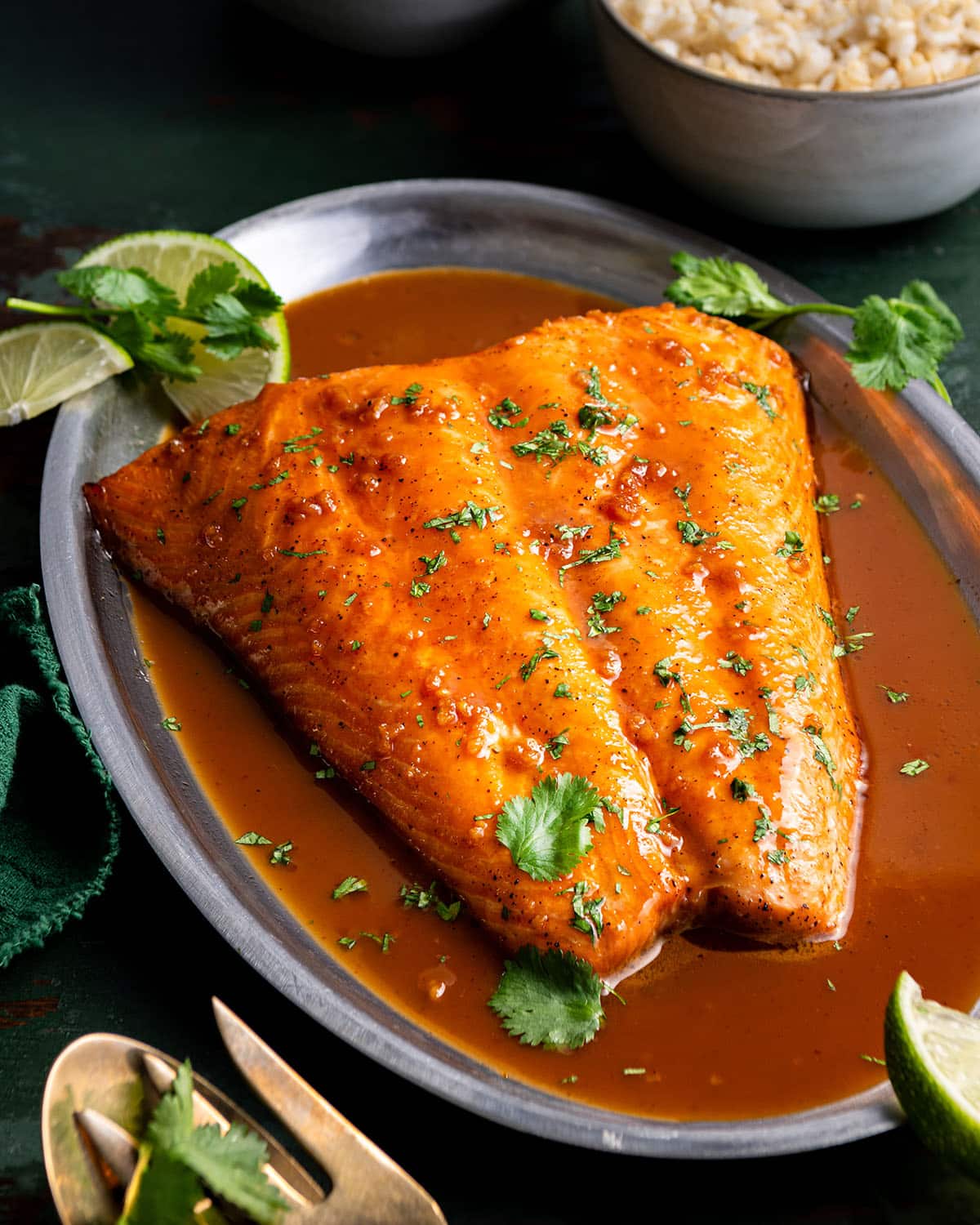honey sriracha salmon with coconut lime sauce