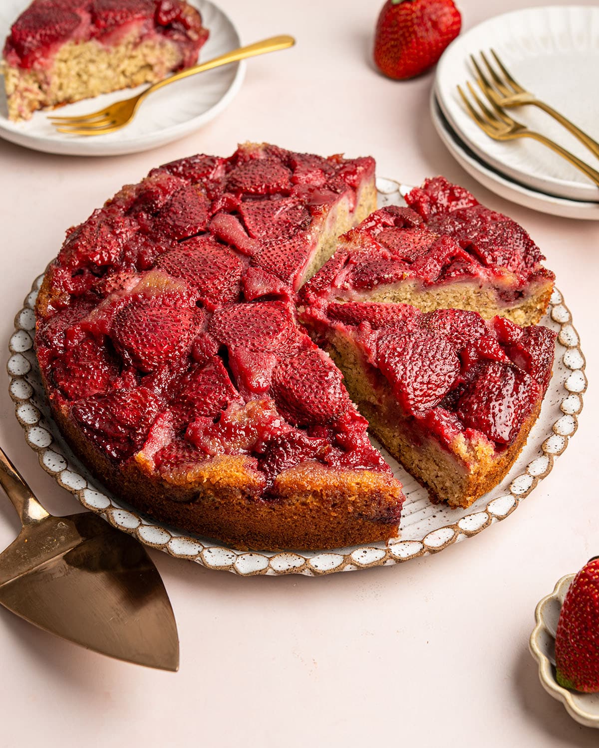 strawberry upside down banana cake