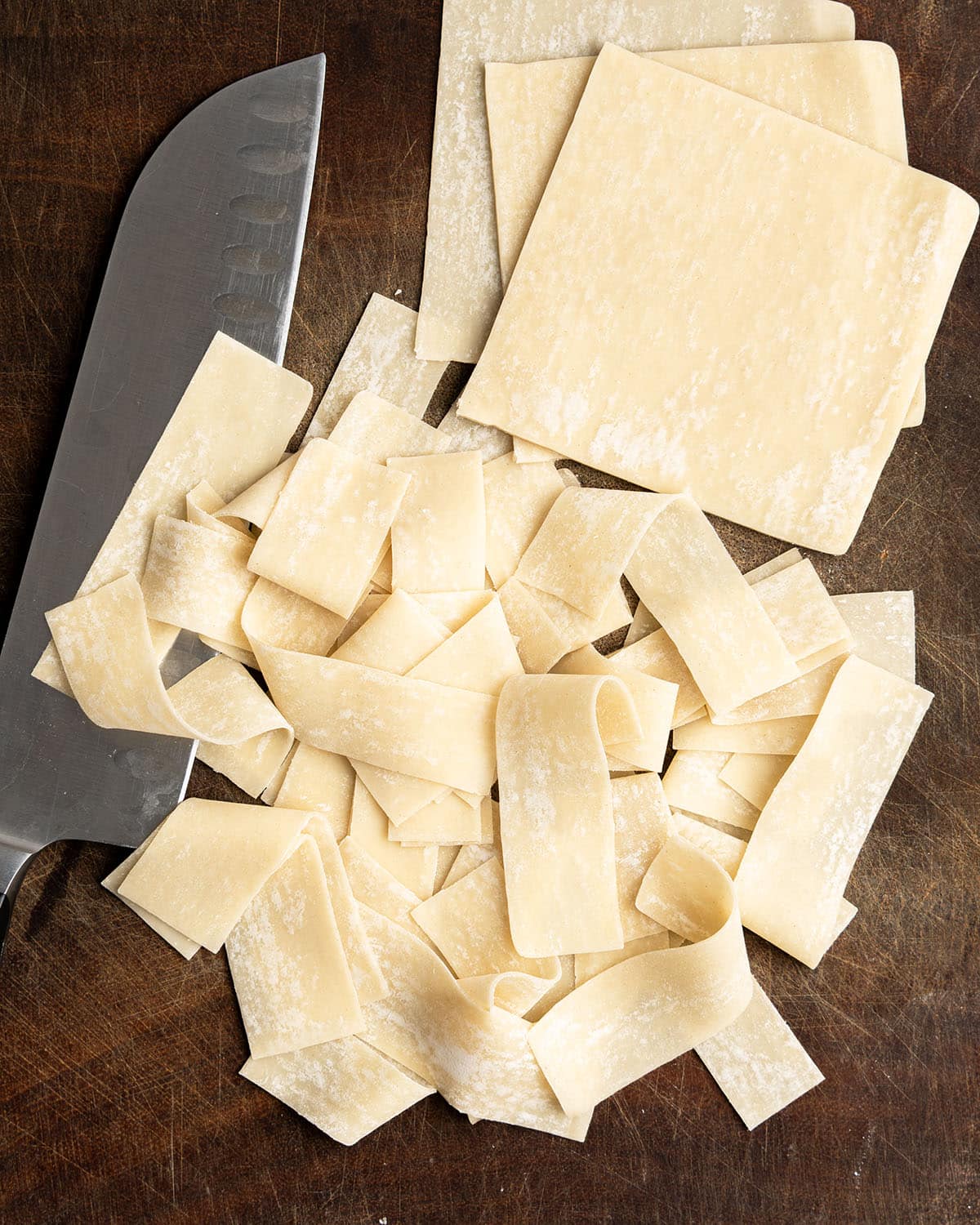 cut wonton wrappers into noodles