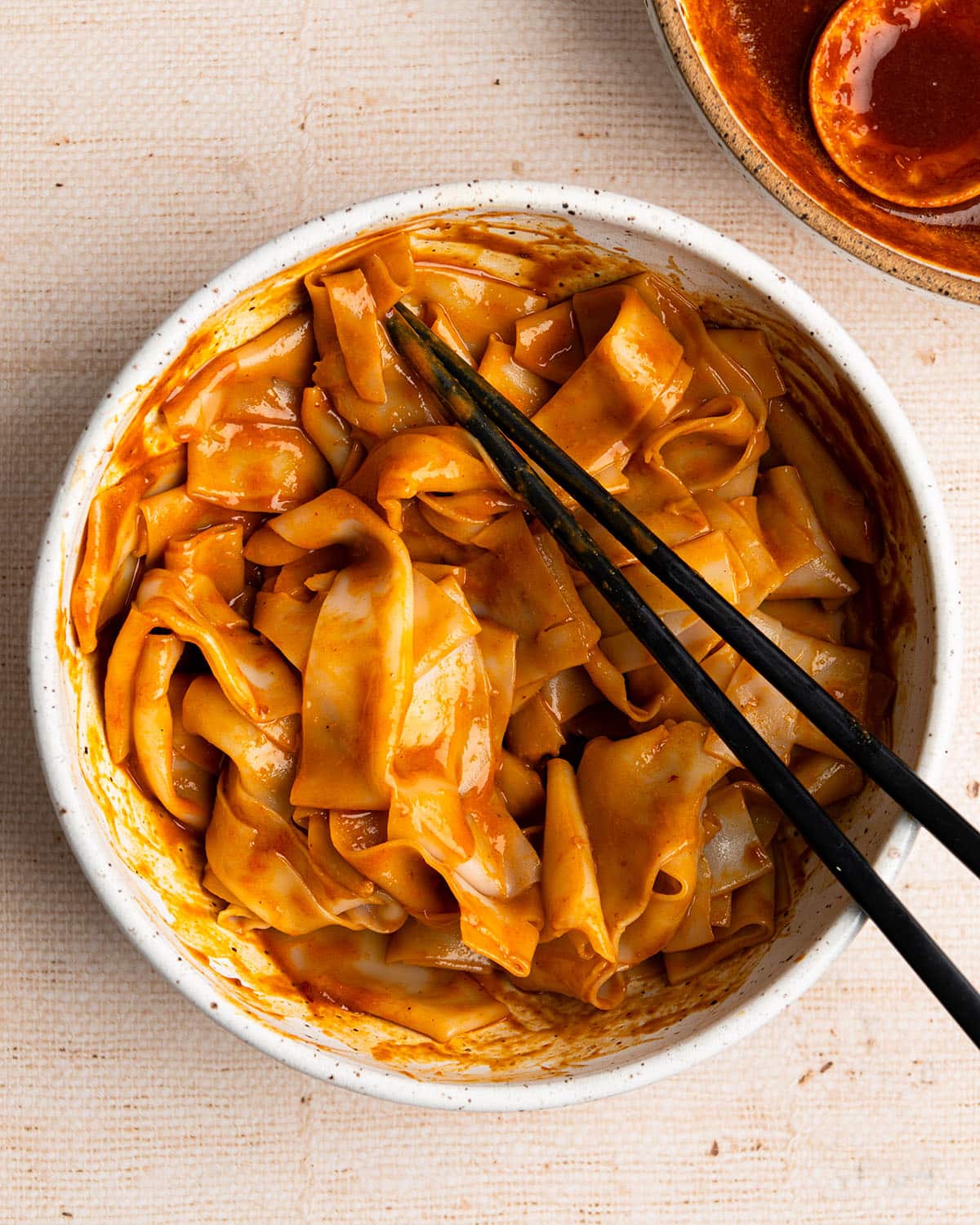 toss noodles with sauce
