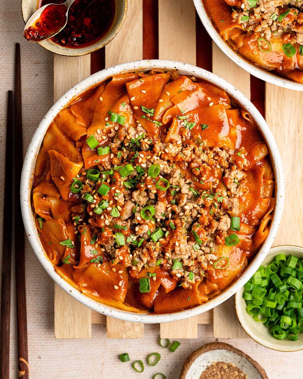 spicy wonton noodle bowl