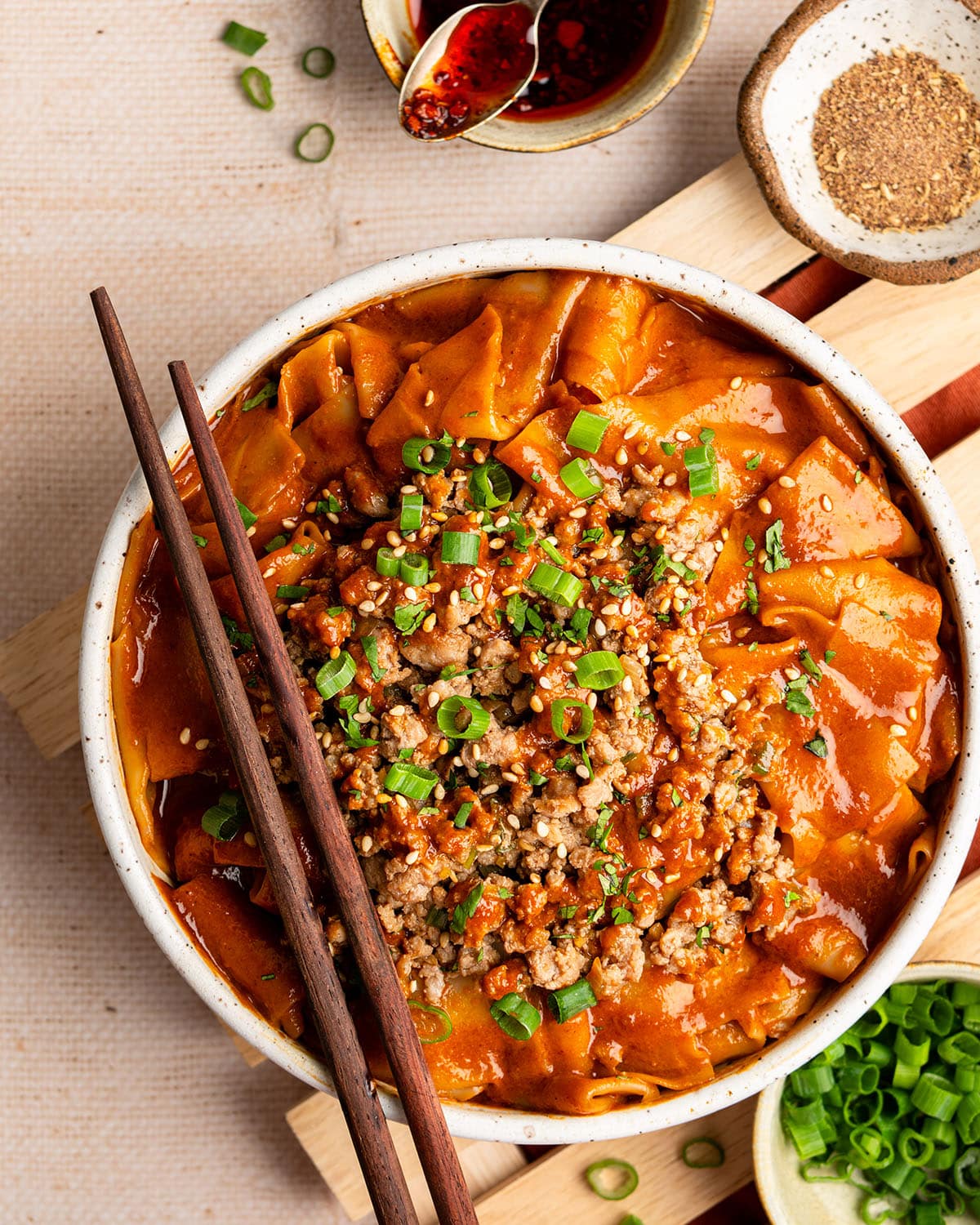 spicy wonton noodle bowl