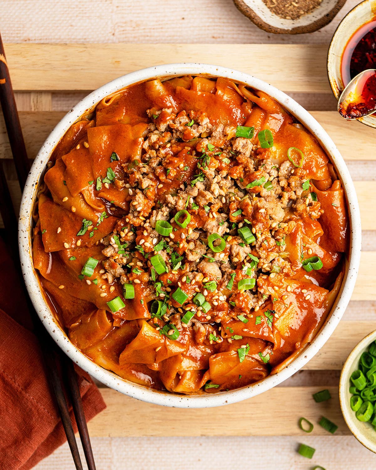 spicy wonton noodle bowl