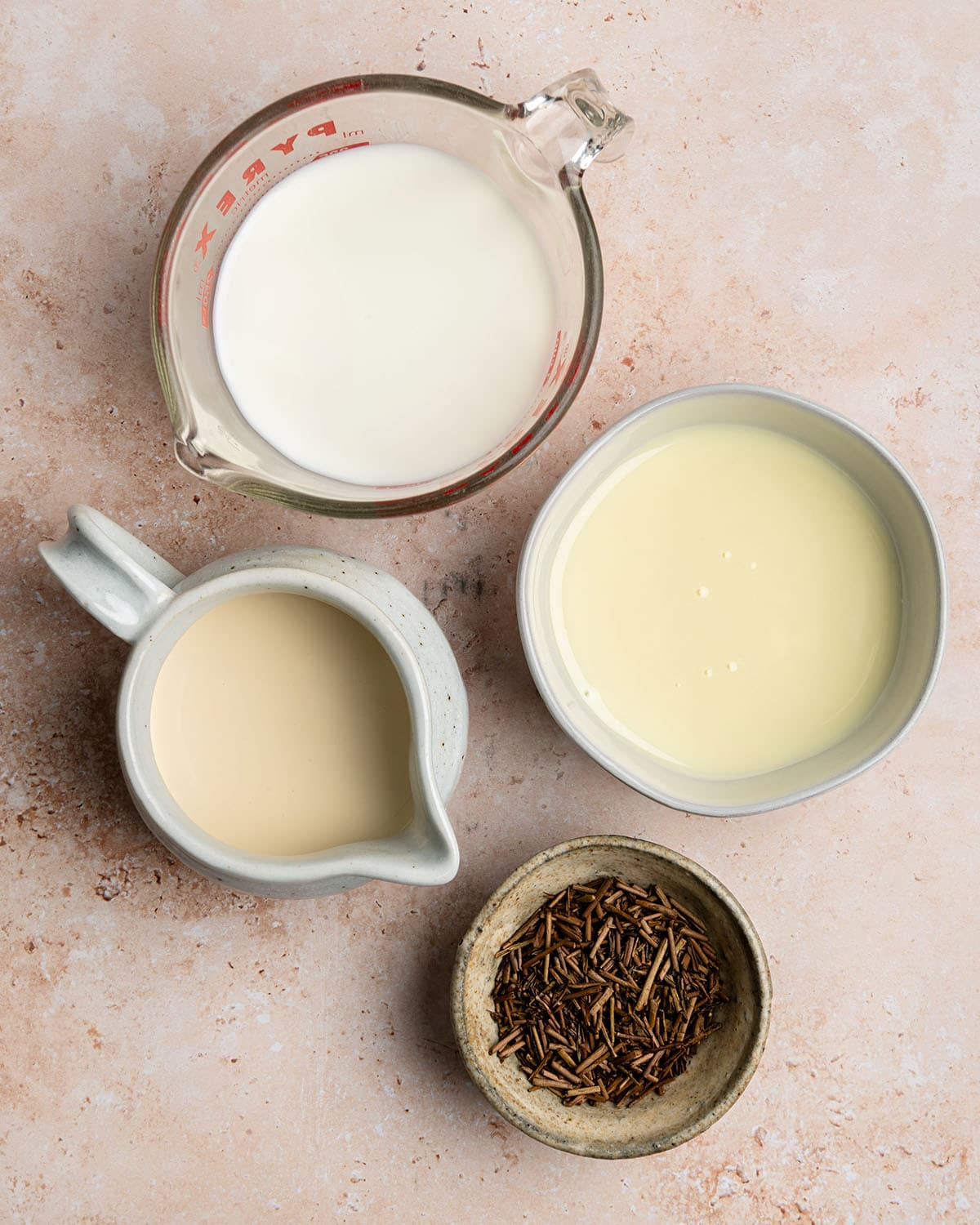 three milks and hojicha tea