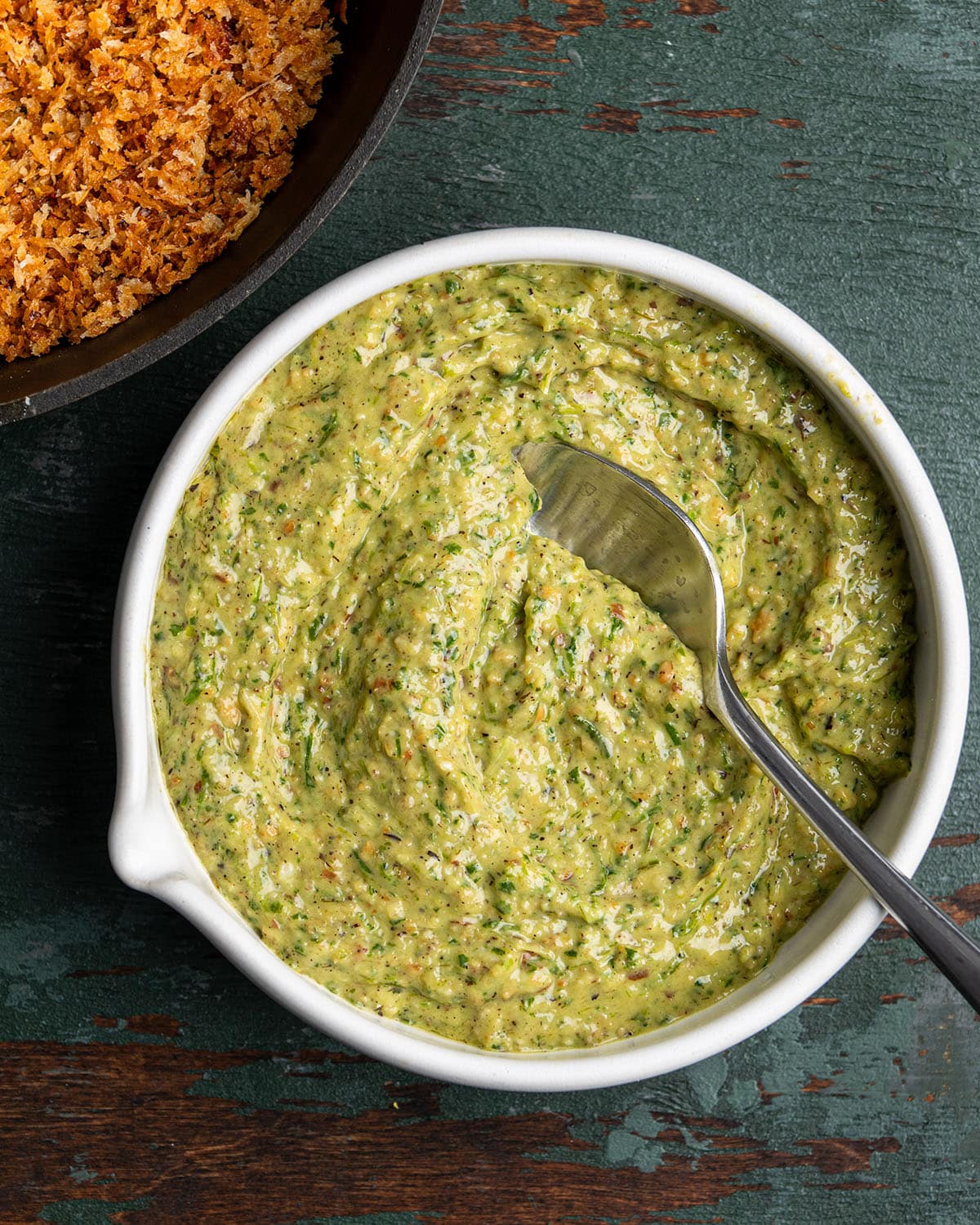 charred scallion pesto and pangrattato