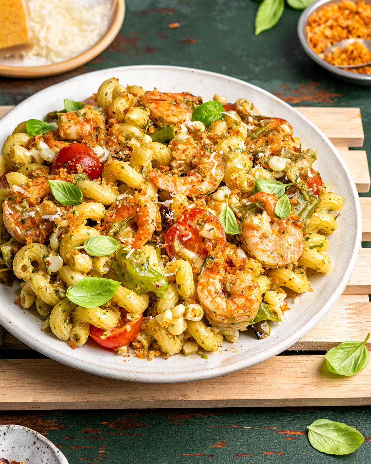 shrimp pasta with charred scallion pesto