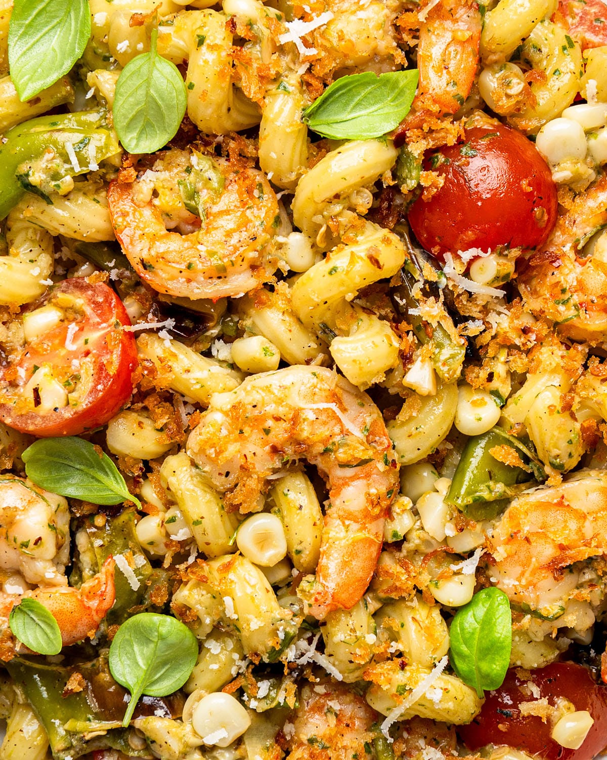 shrimp pasta with charred scallion pesto