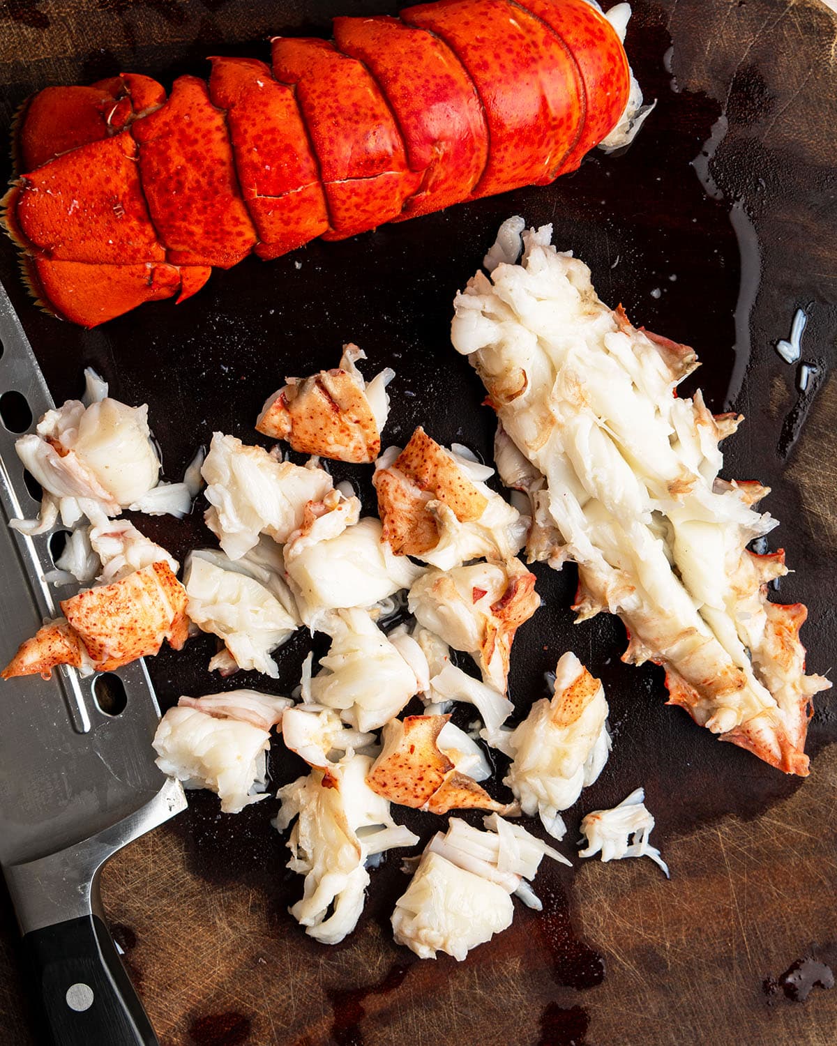 chop lobster into bite-sized chunks
