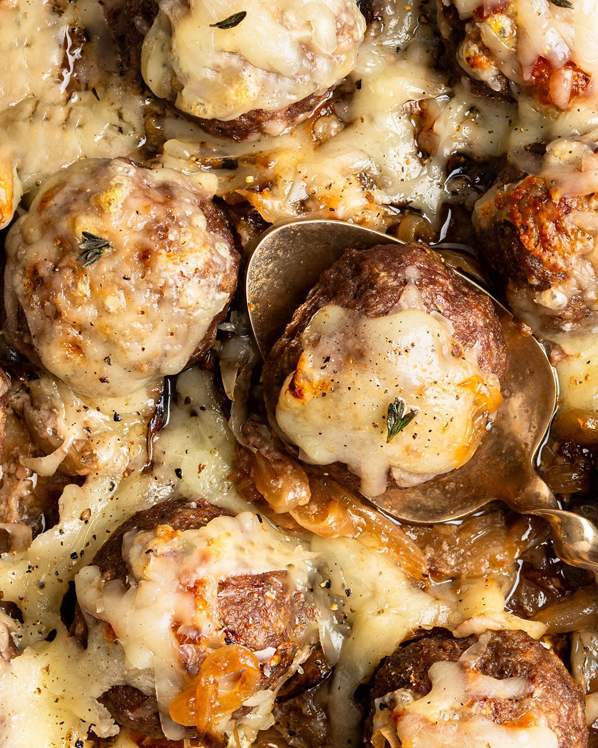 sheet pan french onion meatballs